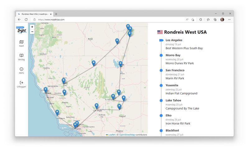 Voorbeeld van de kaartweergave op ons blogje; een kaart met markers en een lijst van locaties (Leaflet/OpenStreetMap)